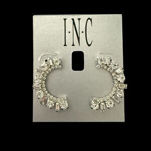 INC for Macy’s Silver-Tone Round and Baguette Crystal Curve Drop Earrings